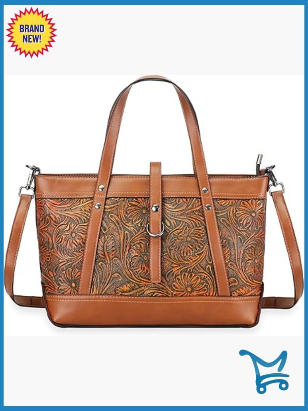 Medium Vegan Leather Crossbody Satchel with Floral Embossing